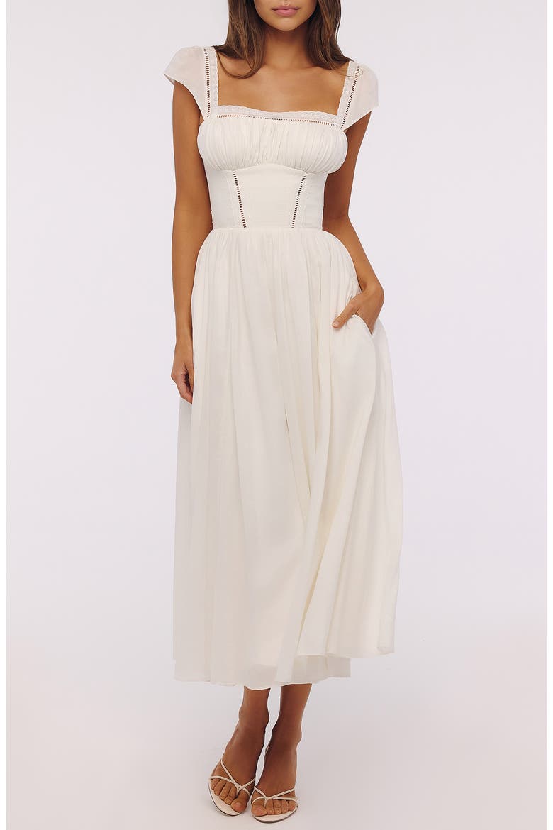 Thea Lace Trim Flare Maxi Dress, Main, color, WHITE