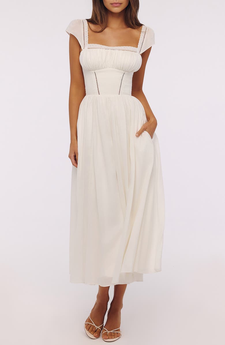 HOUSE OF CB Thea Lace Trim Flare Maxi Dress, Main, color, White