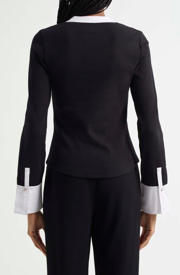 Beverly Crystal Button-Up Stretch Cotton Shirt