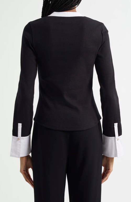 Cinq À Sept Beverly Crystal Button-up Stretch Cotton Shirt In Black