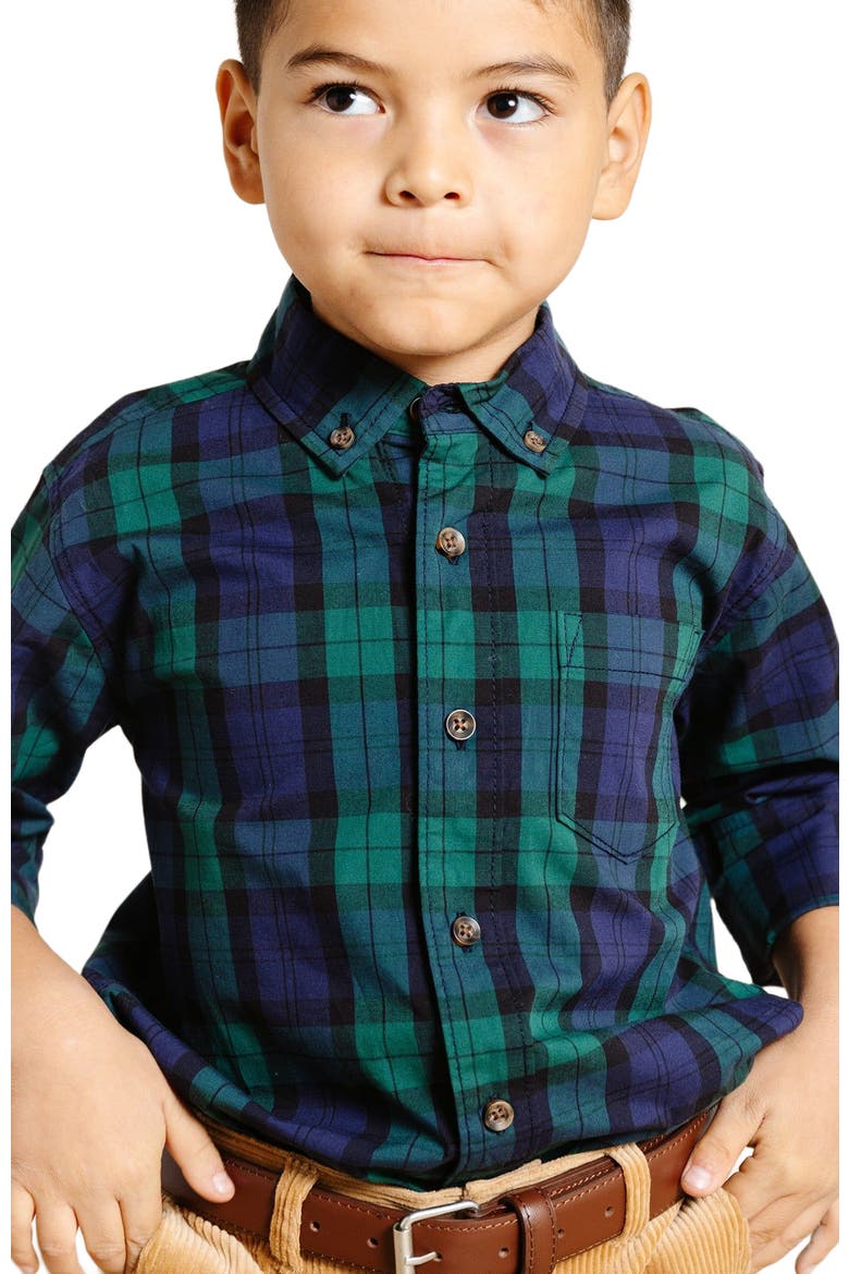 Boys' Organic Stretch Poplin Shirt, Kids, Alternate, color, Black Watch Tartan