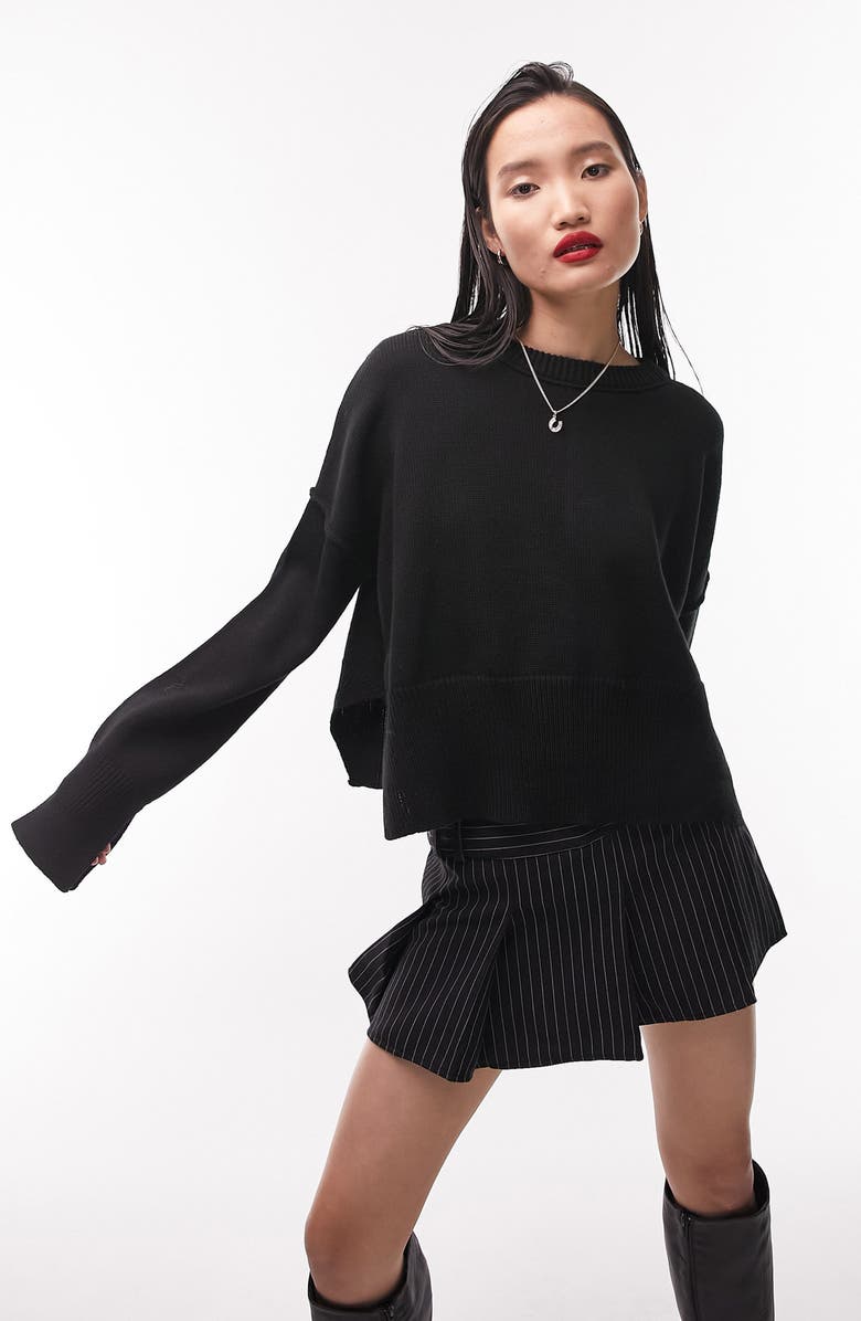 Topshop Notch Hem Crop Sweater, Main, color, 