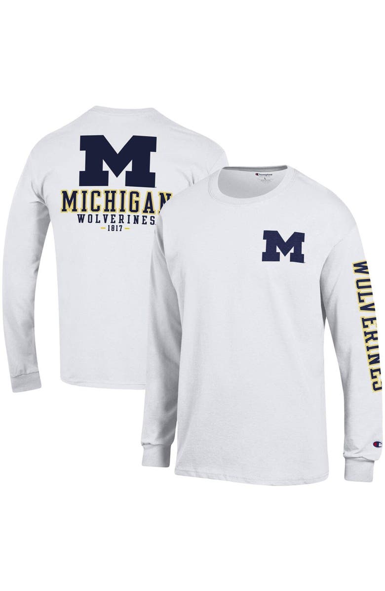 Champion Men's Champion White Michigan Wolverines Team Stack Long Sleeve T-Shirt, Main, color, White