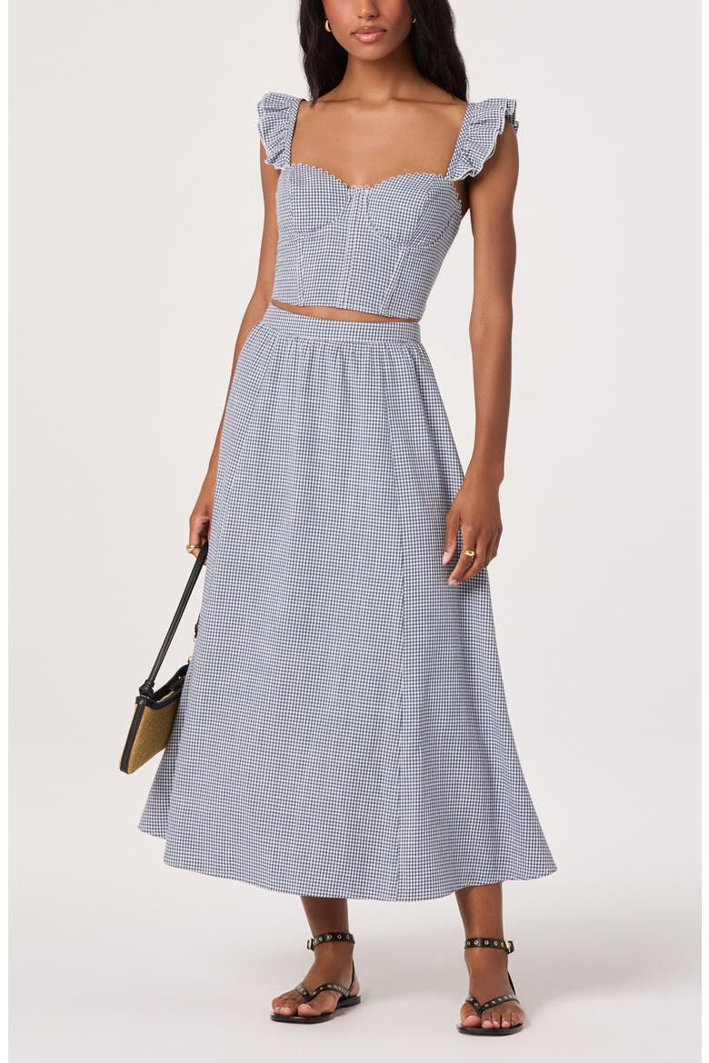 Wedelia Floral Lace-Up Crop Top, Alternate, color, BLUE GINGHAM