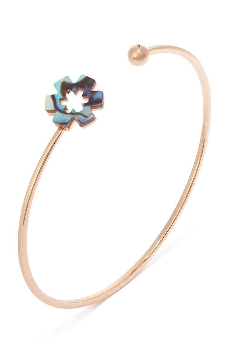 Forget Me Not Open Cuff Bracelet, Alternate, color, TORY GOLD / ABALONE