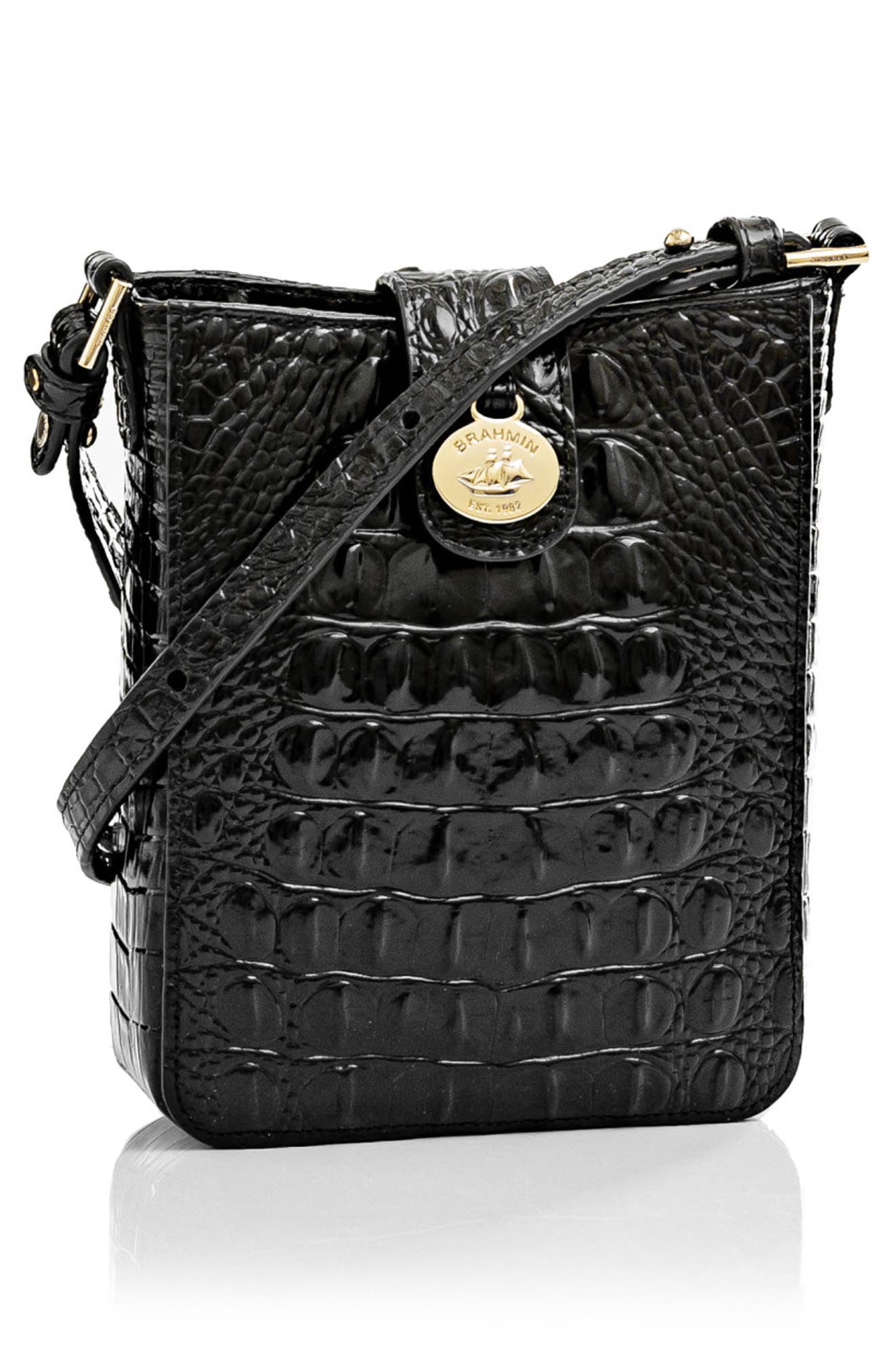 Brahmin Marley Croc Embossed Leather Crossbody Bag, Alternate, color, 