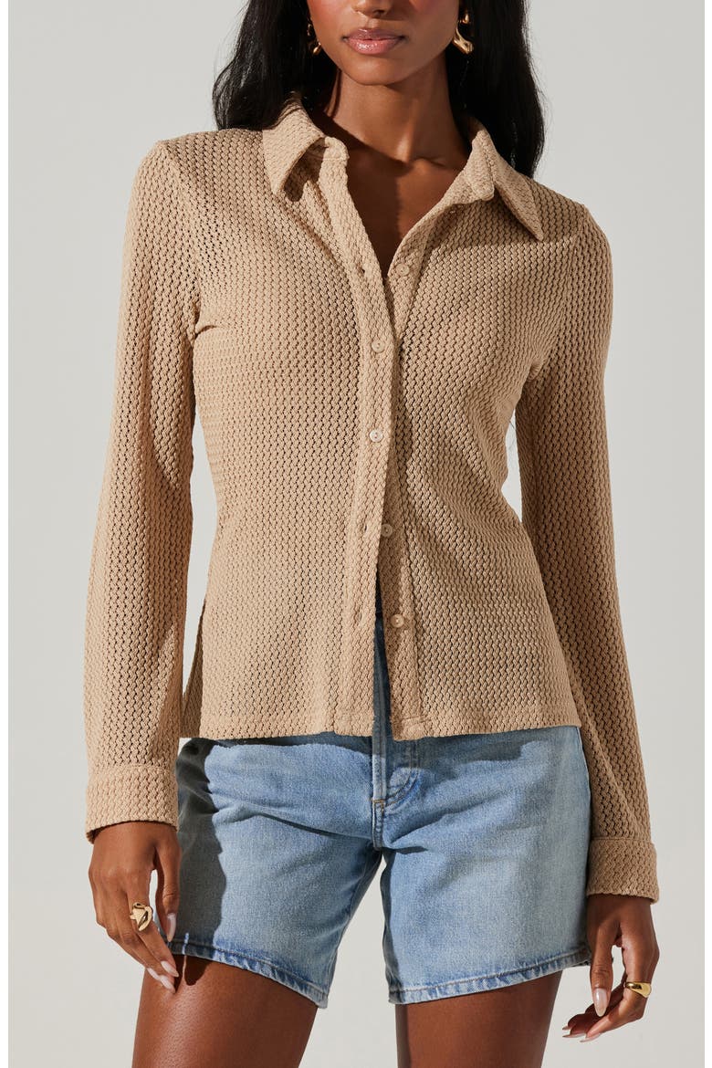 Celestia Button-Up Top, Alternate, color, TAUPE