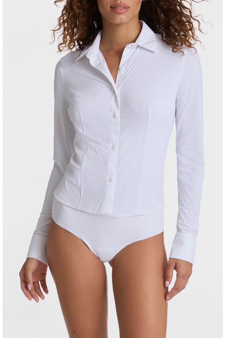 Ribbed Button-Up Bodysuit, Main, color, WHITE