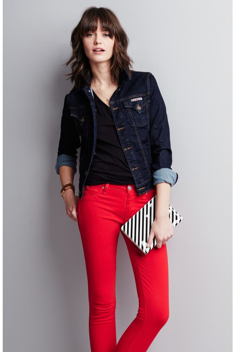 Mid Rise Skinny Jeans, Alternate, color, RED