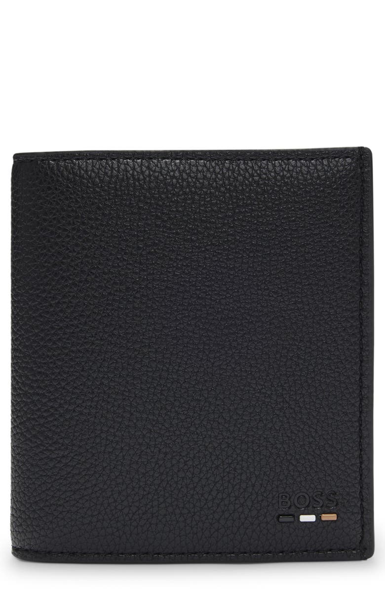 HUGO Ray Faux Leather Trifold Walet, Main, color, Black