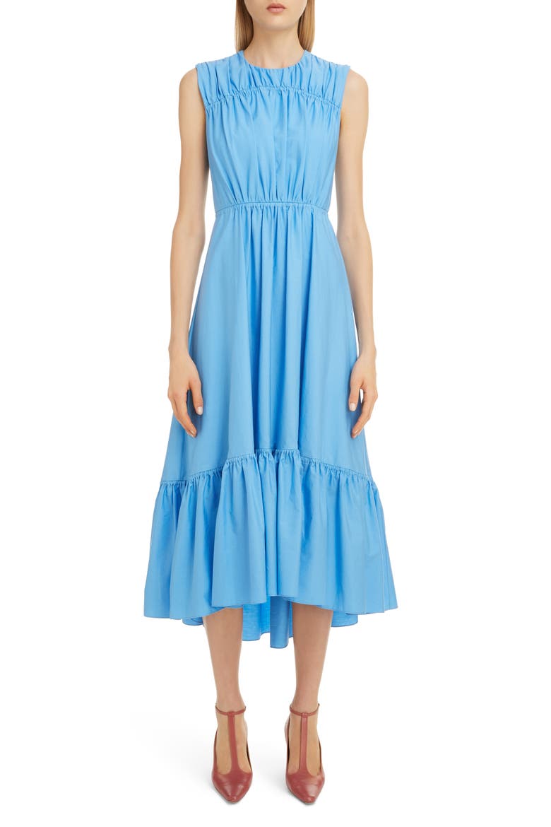Flounce High/Low Hem Cotton Poplin Midi Dress, Main, color, CORNFLOWER