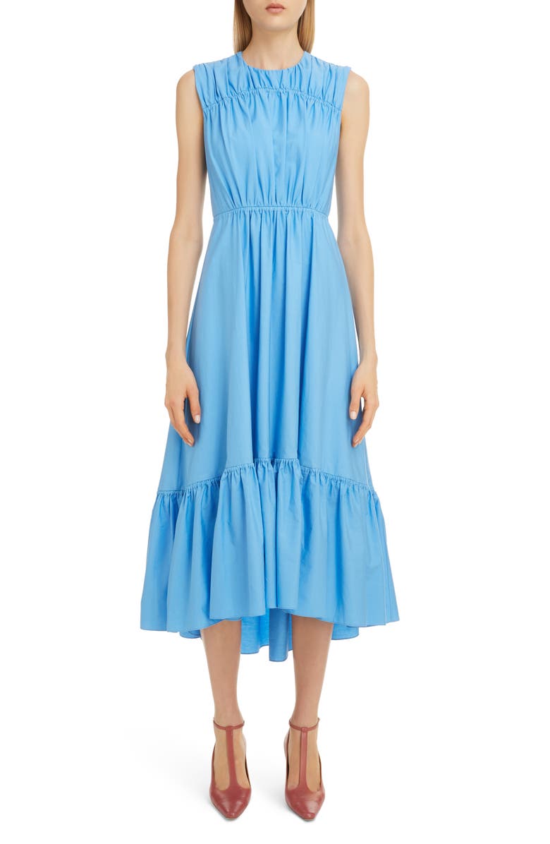 Roksanda Flounce High/Low Hem Cotton Poplin Midi Dress, Main, color, 
