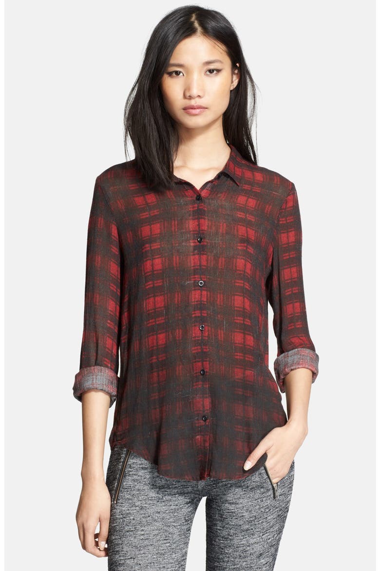 Plaid Print Cotton & Silk Shirt, Main, color, RED