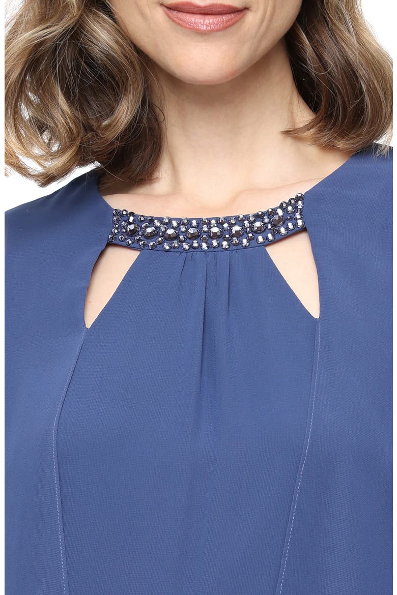 Embellished Crewneck Cape Dress, Alternate, color, WEDGEWOOD