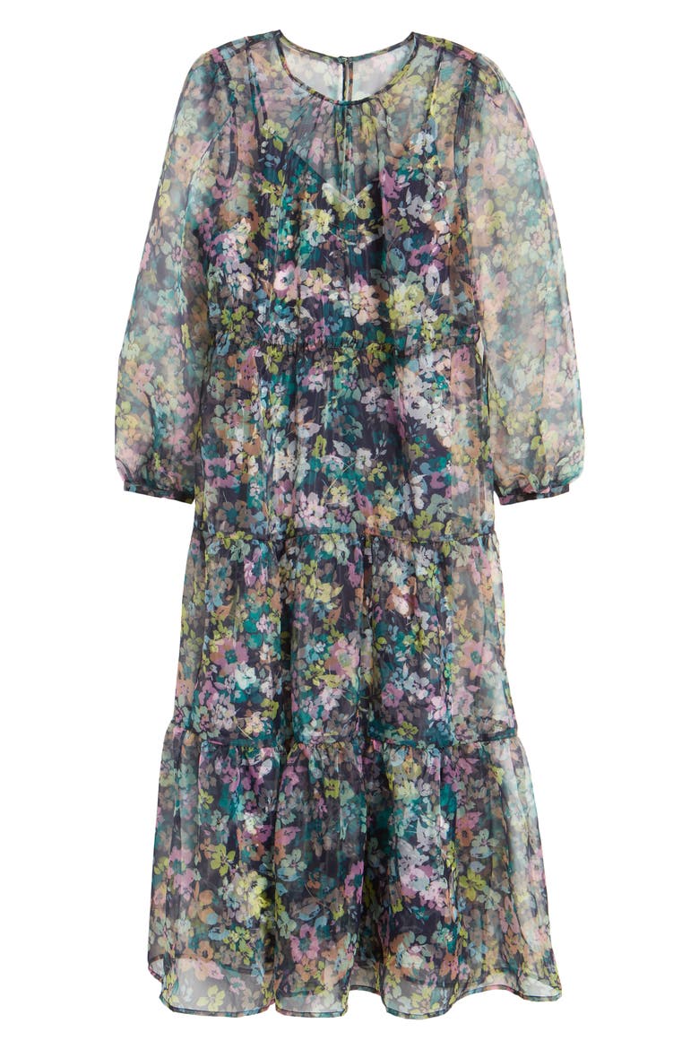 x Atlantic-Pacific Long Sleeve Floral Sheer Tiered Maxi Dress, Main, color, NAVY MULTI FLORAL