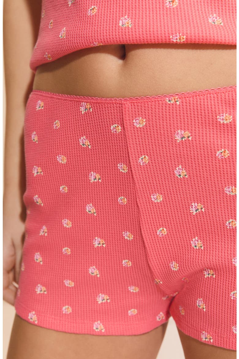 Ondine Floral Waffle Knit Cotton Pajama Shorts, Alternate, color, GRENADINE