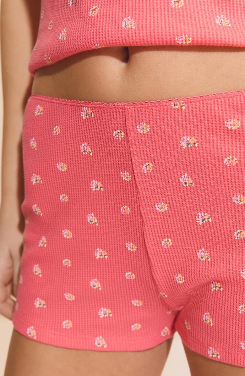 Etam Ondine Floral Waffle Knit Cotton Pajama Shorts, Alternate, color, Grenadine