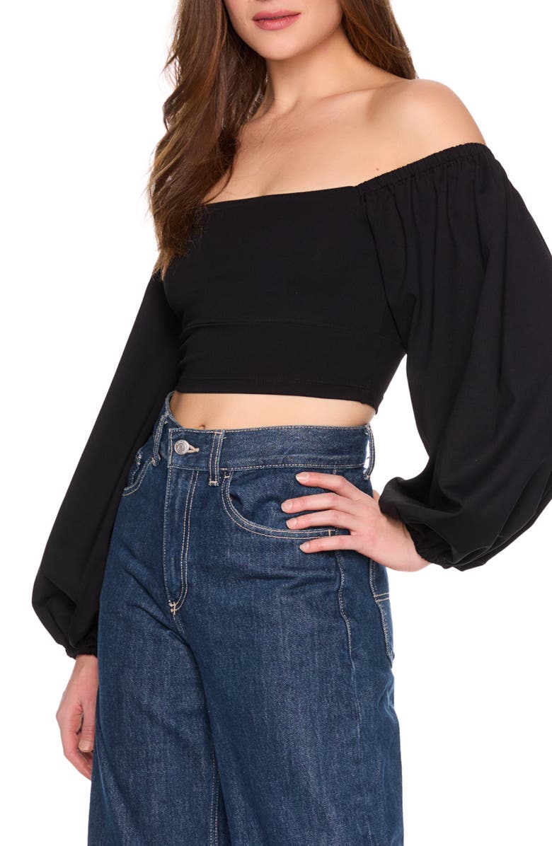 Susana Monaco Blouson Sleeve Off the Shoulder Crop Top, Alternate, color, 