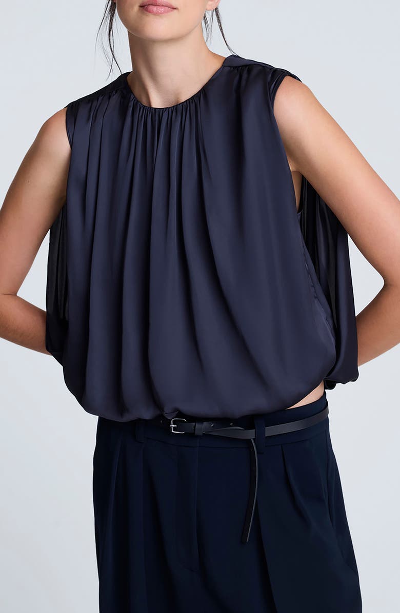 Kenneth Cole Gathered Neck Sleeveless Bubble Hem Top, Main, color, Dark Navy