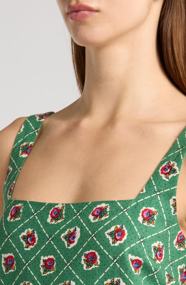 WAYF Eden Print Sleeveless Linen Blend Minidress, Alternate, color, Green Scarf