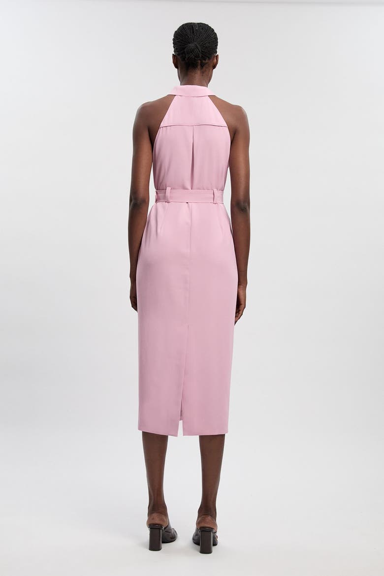 Collard Halter Neck Belted Midi Dress, Alternate, color, Pink