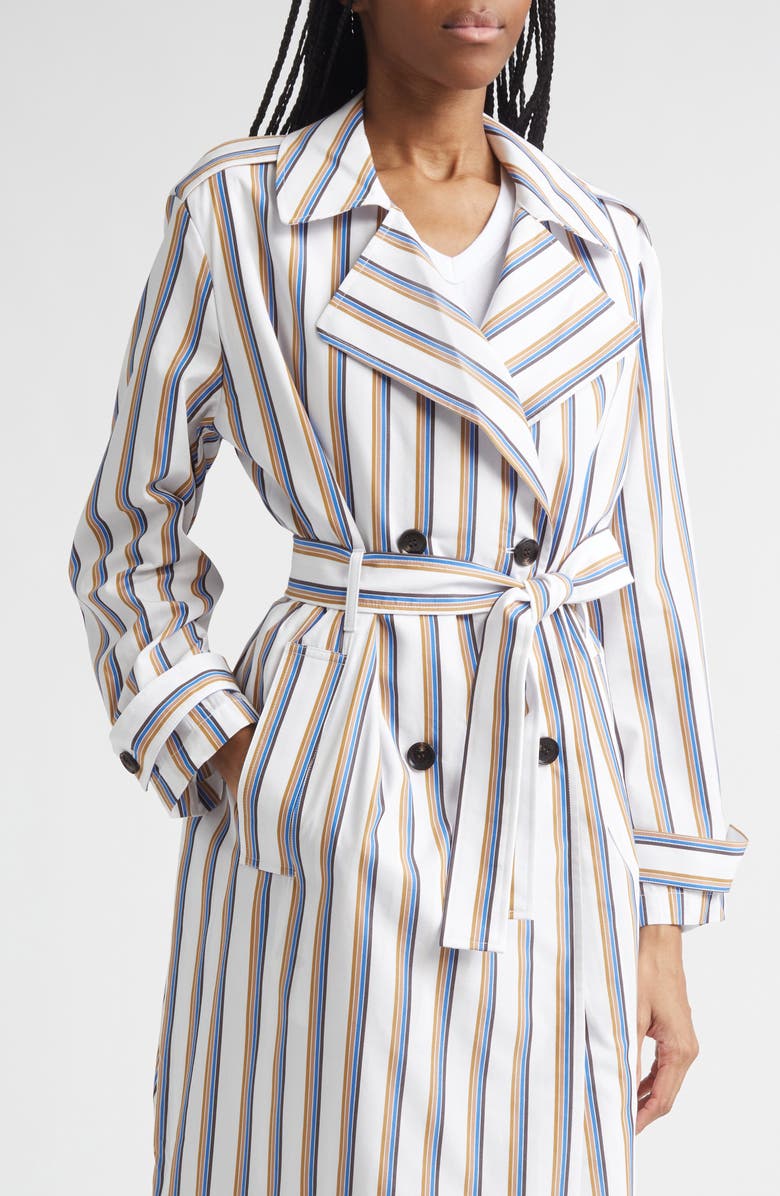 LESET Yoshi Stripe Cotton Blend Trench Coat, Alternate, color, Parch/Choco/Blue Stripe