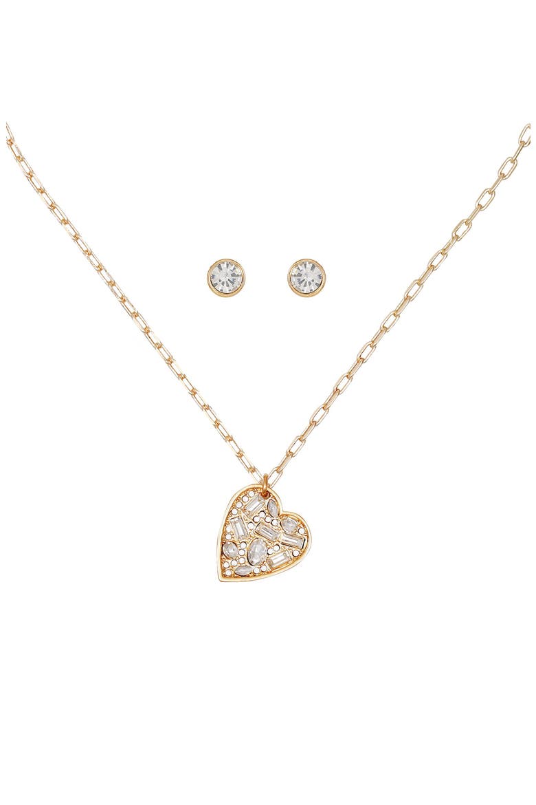 Heart Pendant Necklace & Stud Earrings Set, Alternate, color, GOLD