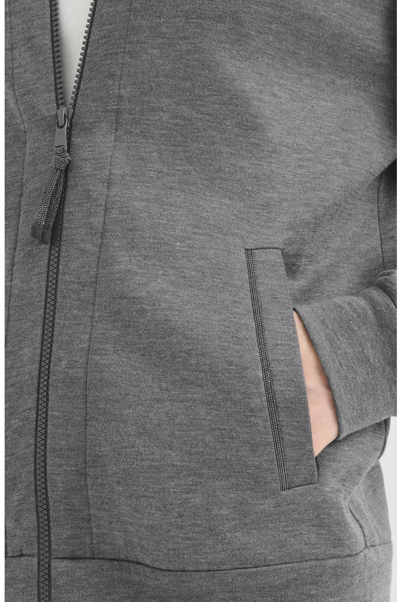 Cotton and silk interlock hooded sweatshirt with precious zipper pull, Alternate, color, Dark Grey