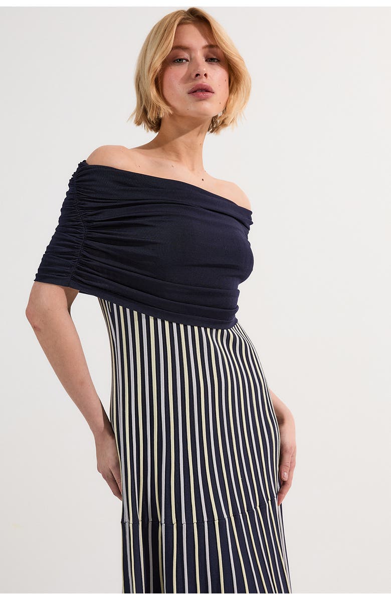 Karen Millen Striped Bardot Knitted Maxi Dress, Alternate, color, Blue