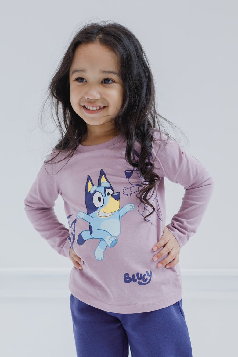 Zip-Up Hooded Vest, Tee and Pants Set, Alternate, color, Bluey Navy Mauve