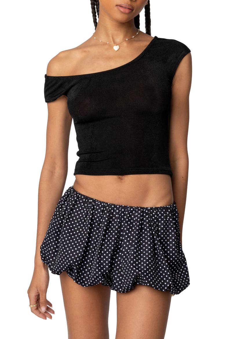 Jett One-Shoulder Crop Knit Top, Main, color, BLACK