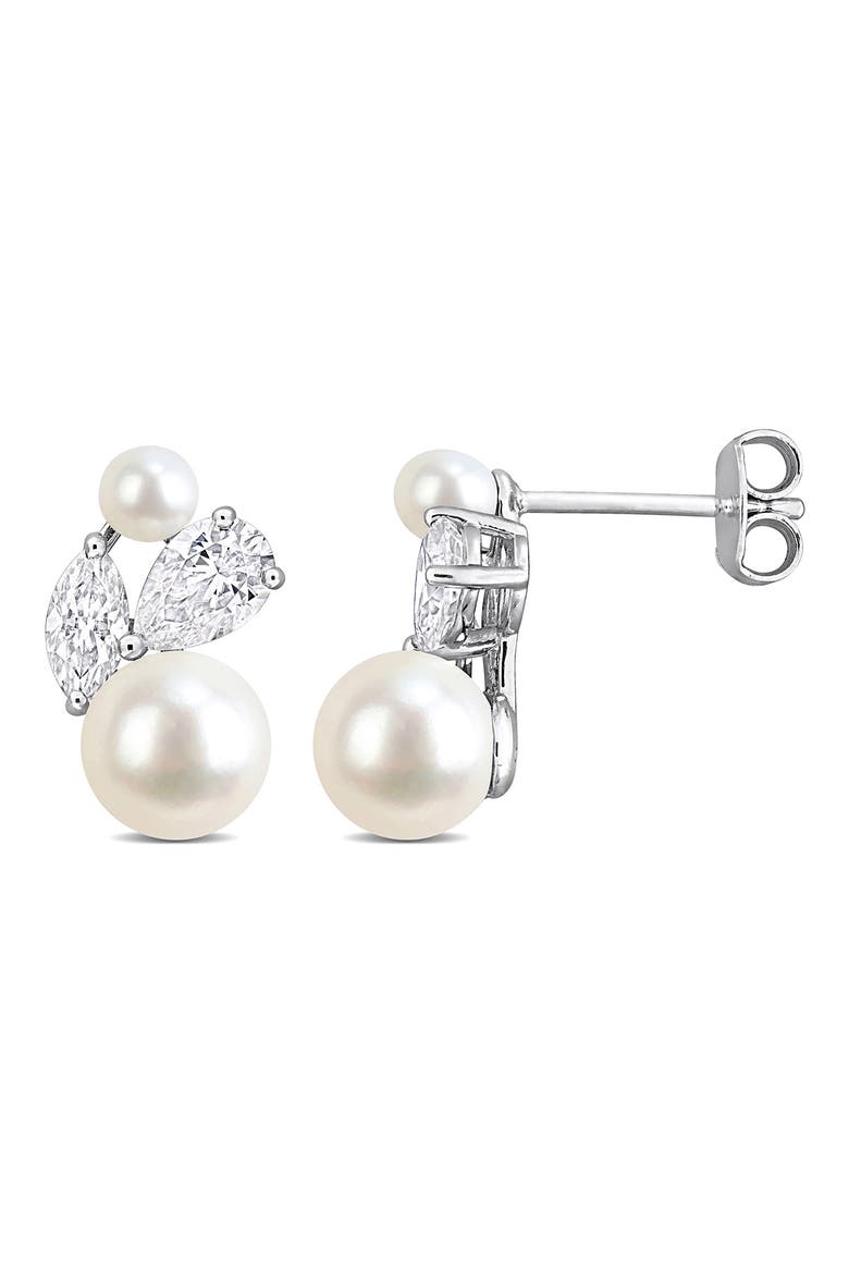 Pear & Marquise Cultured Freshwater Pearl Stud Earrings, Main, color, WHITE GOLD
