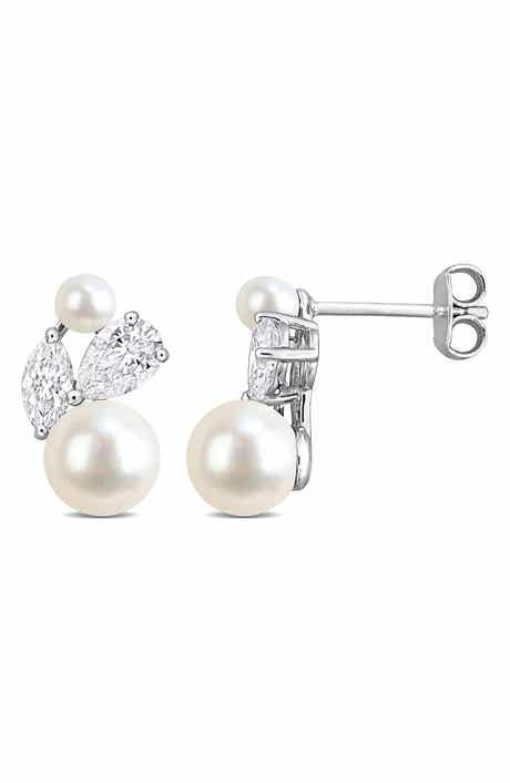 Pear & Marquise Cultured Freshwater Pearl Stud Earrings
