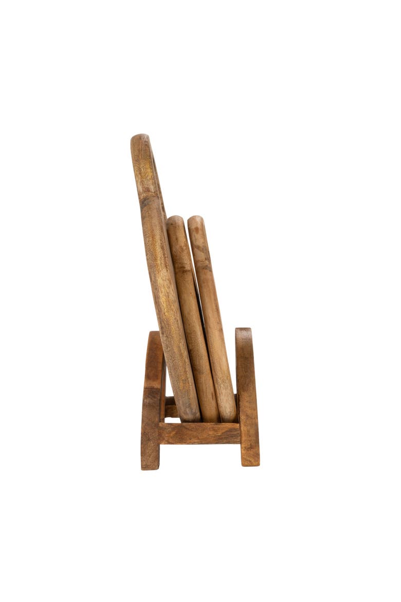 3-Piece Round Mango Wood Cutting Boards in Various Sizes with Stand, Natural, Alternate, color, Natural