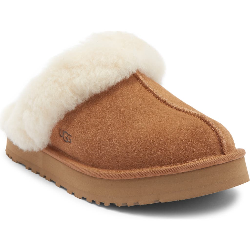 Ugg(r) Kids' Disquette Genuine Shearling Trim Slipper In Brown