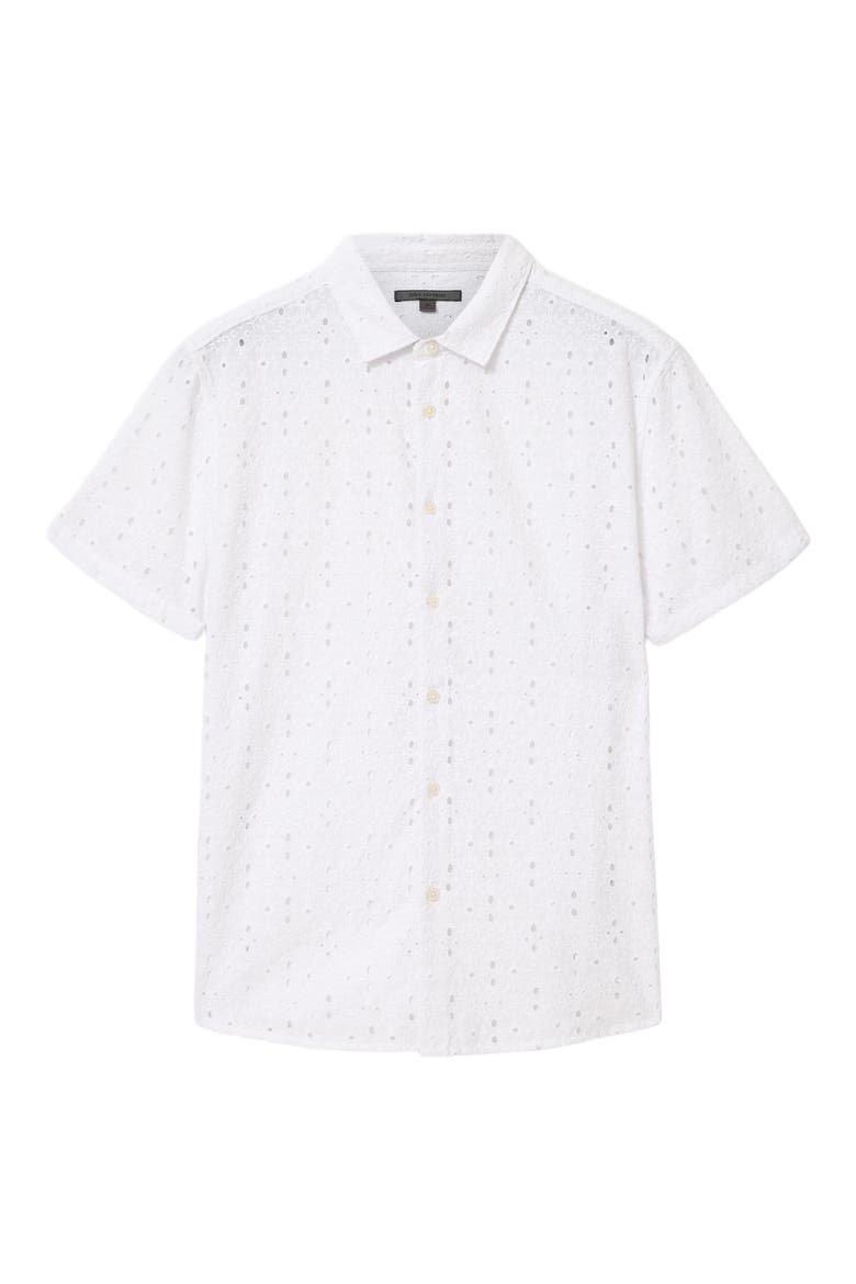 Sean Eyelet Cotton Short Sleeve Button-Up Shirt, Alternate, color, WHITE