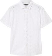 John Varvatos Sean Eyelet Cotton Short Sleeve Button-Up Shirt