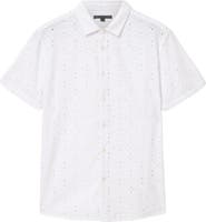 John Varvatos Sean Eyelet Cotton Short Sleeve Button-Up Shirt