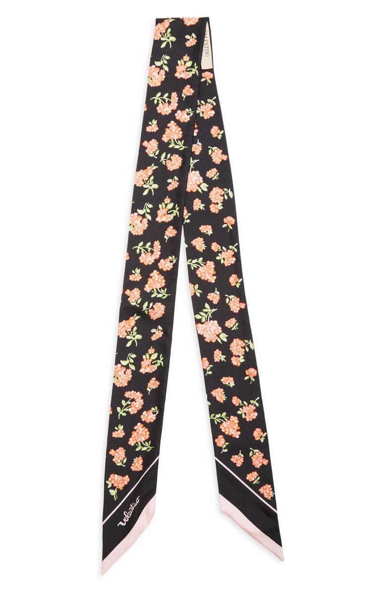 Valentino Garavani Mazzetto Coriandolo Silk Skinny Scarf, Alternate, color, Black/ Rose