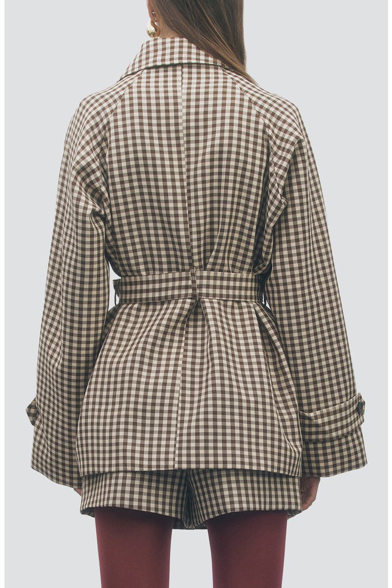 Clarke Gingham Trench Jacket, Alternate, color, BROWN BEIGE