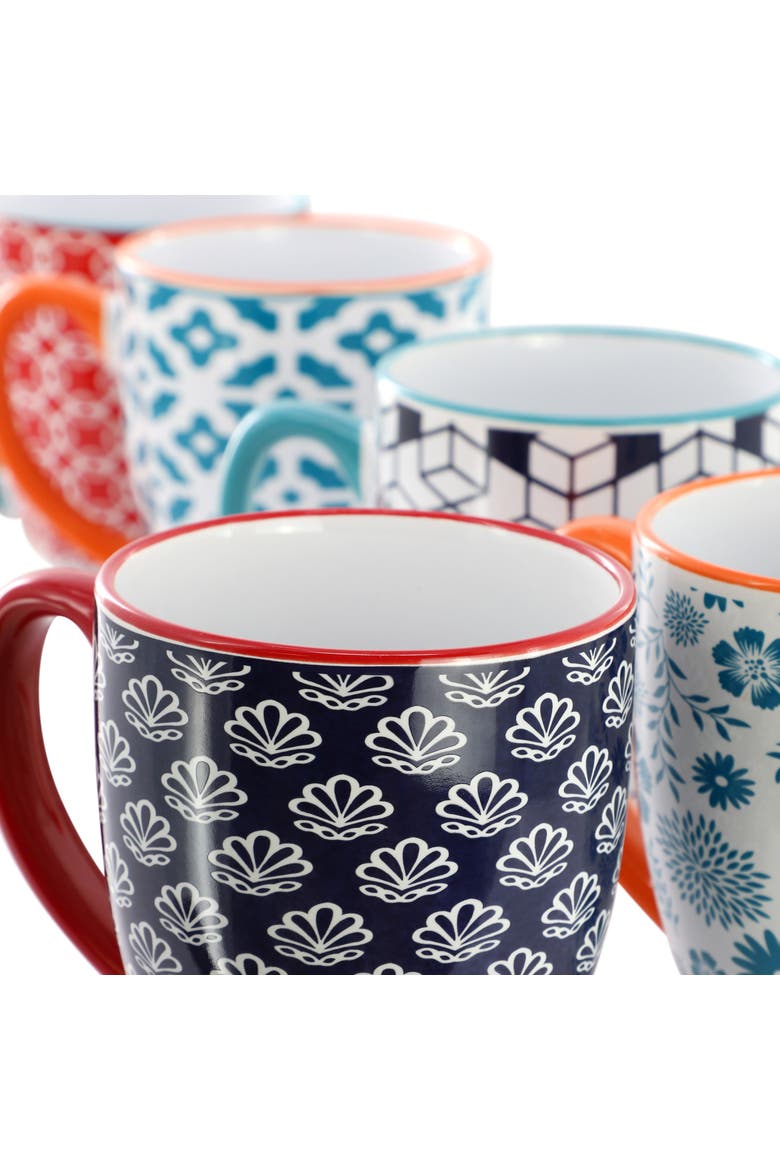 Rory 6 Piece 16 Ounce Assorted Design Stoneware Mug Set, Alternate, color, Assorted