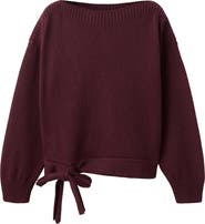 MANGO TEEN Boat Neck Tie Hem Cotton Blend Sweater