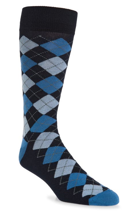 Argyle Combed Cotton Blend Dress Socks