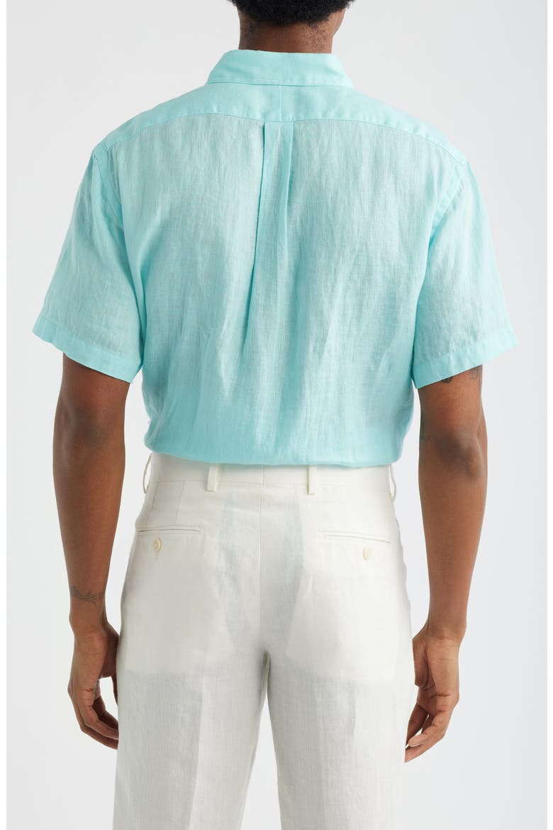 Classic Fit Linen Short Slleeve Button-Down Shirt, Alternate, color, NEW AQUA