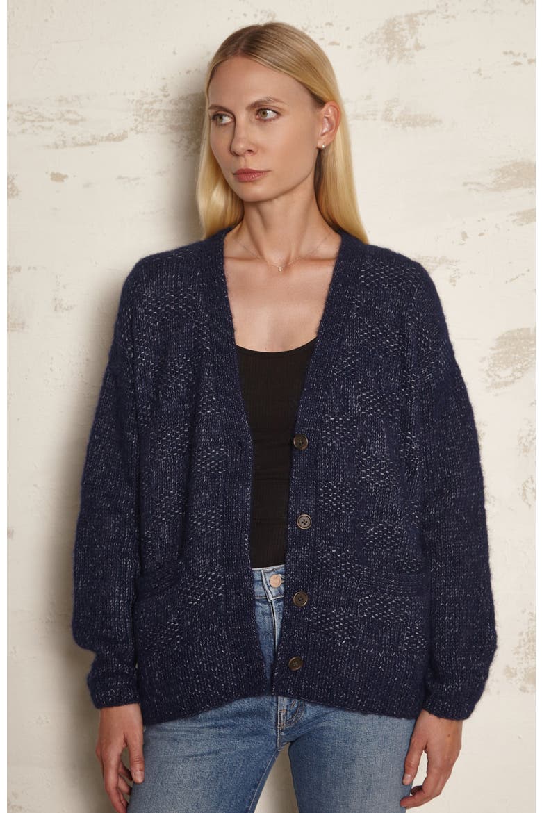 Handknit Basketweave Cardigan, Alternate, color, Navy