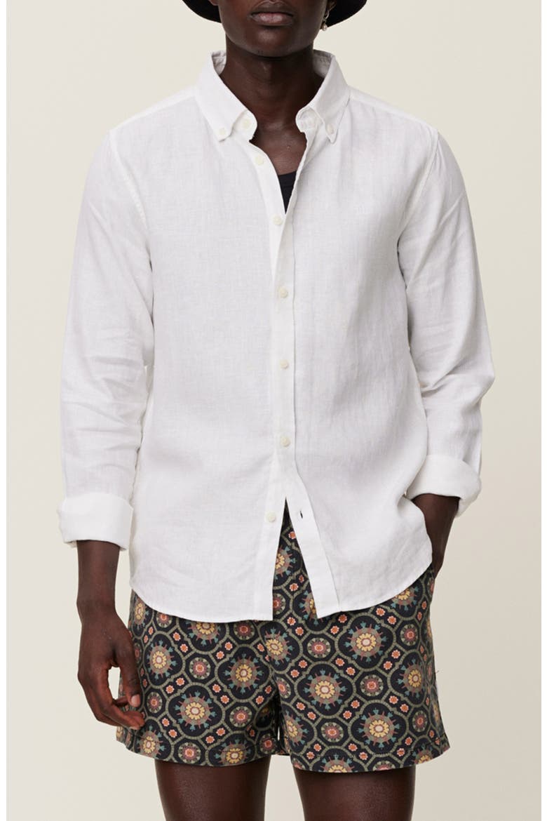 Kristian Linen Button-Up Shirt, Main, color, WHITE/ WHITE