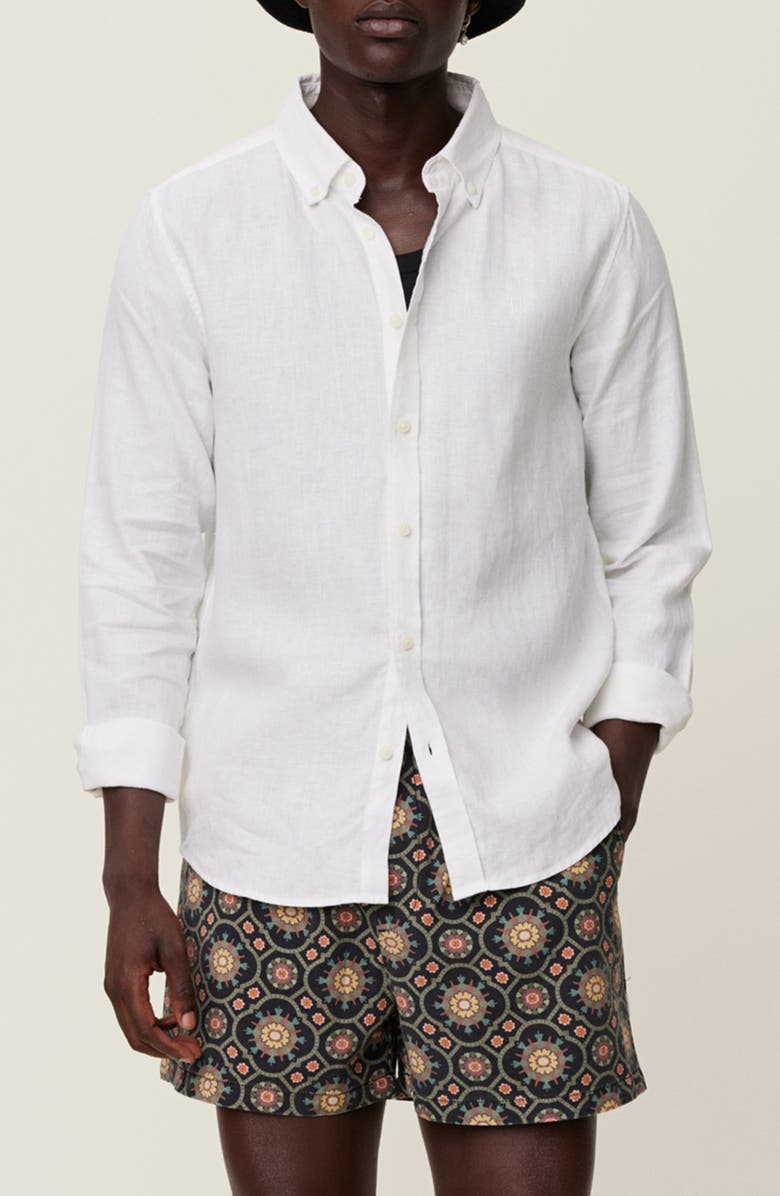 Les Deux Kristian Linen Button-Up Shirt, Main, color, White/ White