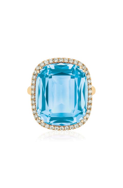 Gossip Cushion Cut Blue Topaz & Diamond Cocktail Ring