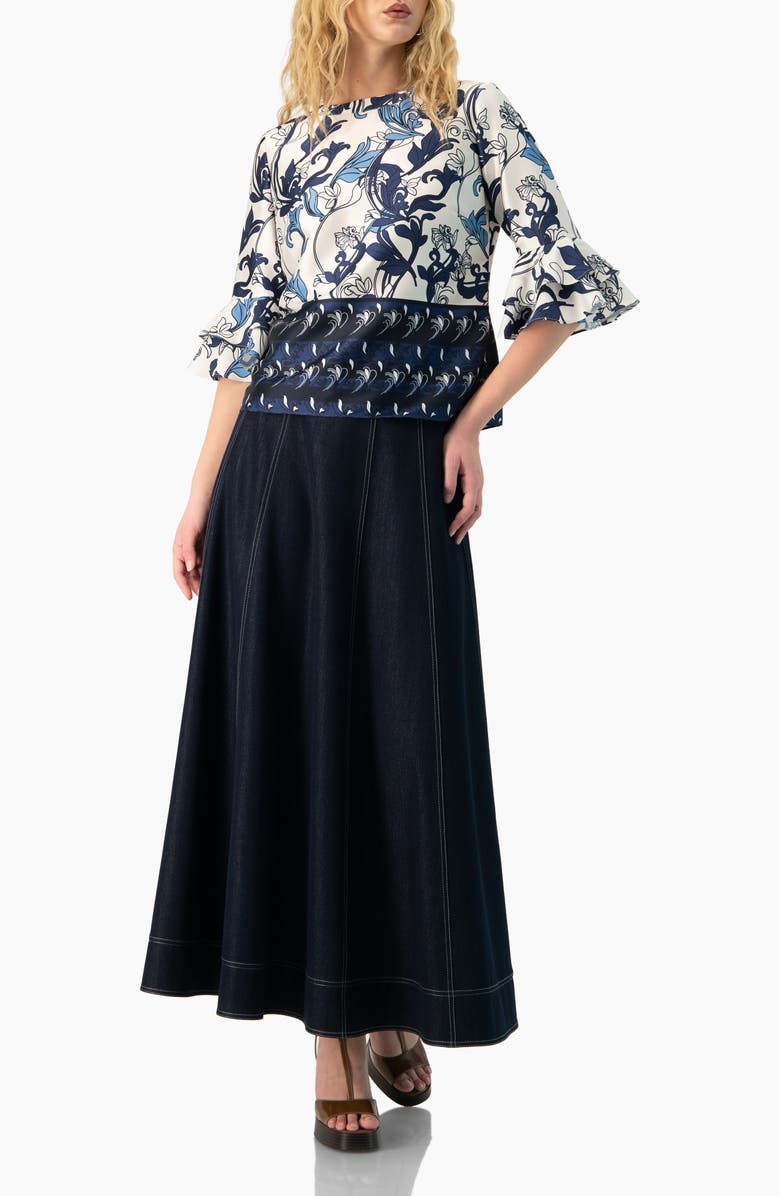 IVONNE Wide Denim Midi Skirt, Alternate, color, Navy Blue