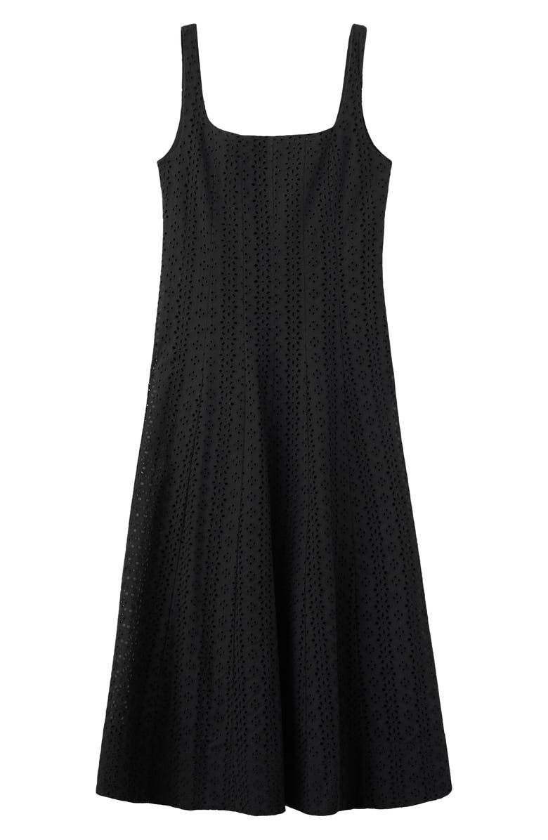 MANGO Square Neck Cotton Eyelet Dress, Main, color, Black